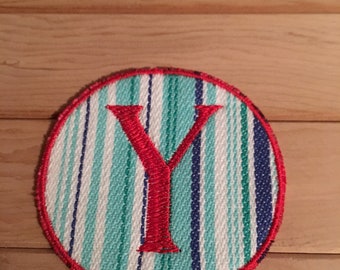 Stripe Iron-On Monogram, Embroidery Letter Y