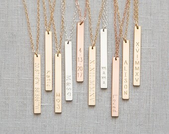 Bar Necklace,Vertical Bar Necklace,Custom Bar necklace,Bridemaid Gift, Coordinates Necklace,Personalized necklace,Nameplate Necklace