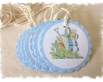 PETER RABBIT Favor Tags - By the Dozen - Image Only, 2 Line Message or Inked Edge Customizations Available