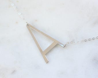 Silver Large Letter Necklace, Gold, Rose Gold Initial Necklace, Oversized Letter Necklace, Alphabet Necklace, Bridesmaid Gift Idea Necklace