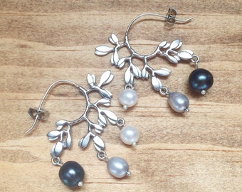 Elegant Silver Plated Fishbone Chain Blue Chalcedony Earrings/ Bohemian elegant/ Chevron earrings