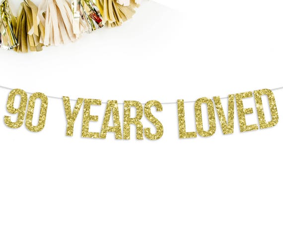 Gold INNORU 90 Years Loved Banner 90th Anniversary Banner 90th Wedding Anniversary Party Decorations