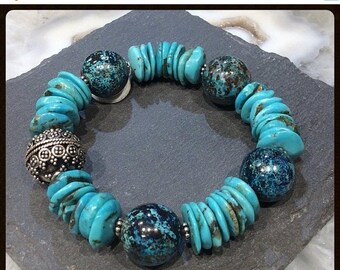 50% Mega Sale Turquoise & Shattuckite Sterling Gemstone Bracelet