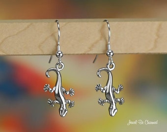 Sterling Silver Salamander Newt or Gecko Earrings Pierced Earwires 925