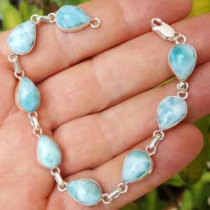 blue jewelry 8 LARIMAR stones 925 Sterling silver BRACELET a-10