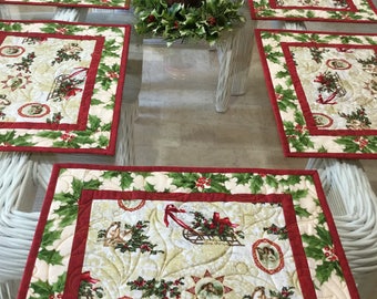 Holiday Placemats,Quilted Placemats, Christmas Placemats, Reversible Placemats,Table Decor, Sold in sets of 4, Gift for Holiday, Table Mats.