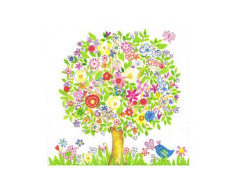 Paper napkin for decoupage, mixed media, collage, scrapbooking x 1. Flower Tree. No 1066