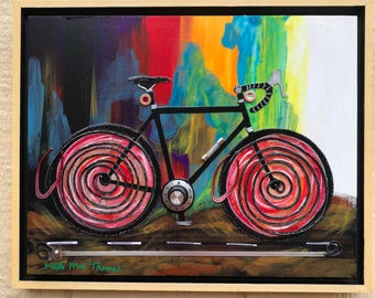 Cyclist Present, Original Road Bicycle Art, Cycling Art Gift 11" X 14"