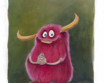 Pink furry Monster / original acrylic painting