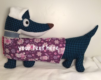 Personalized Iron-on Vinyl Dachshund Plush (11"L x 14.5")