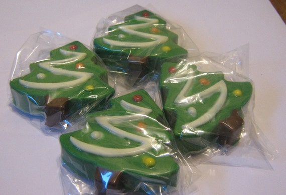 One dozen chocolate covered sandwich cookie Christmas trees