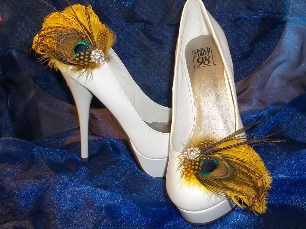 Bridal Shoe Clips Bright Yellow Feathers Shoe Clips