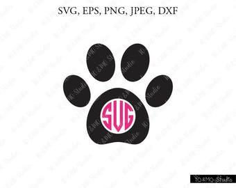 Paw SVG, Dog Paw Svg, Paw Monogram Svg, Cat Paw Clipart, Paw Print SVG, SVG Files, Cricut, Silhouette Cut Files