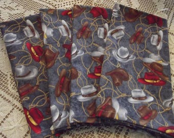 Cowboy Hats and Lassos Handmade Cotton Napkins, Set of 4 Cloth Napkins, Fabric Napkins, Western Napkins, Cowboy Napkins, Dinner Napkins