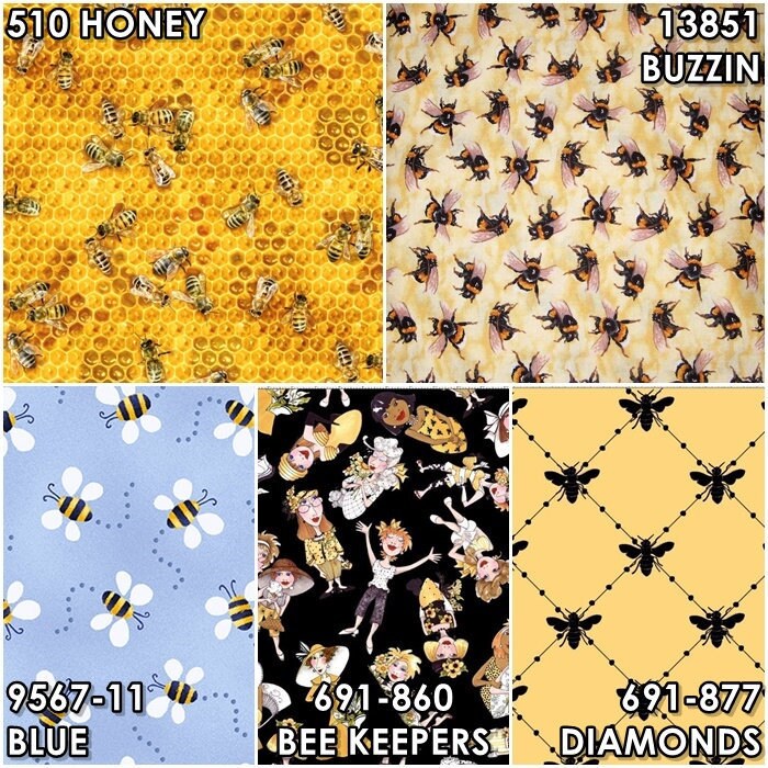 Honey Bees Cotton Fabric 5 Fabrics Choose Your Cut Size