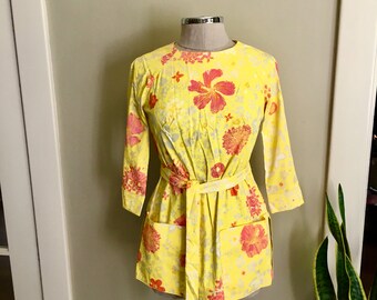 Vintage 1970s Key West HandPrints Lilli Pulizer Belted Tunic Cotton Small 38" Bust