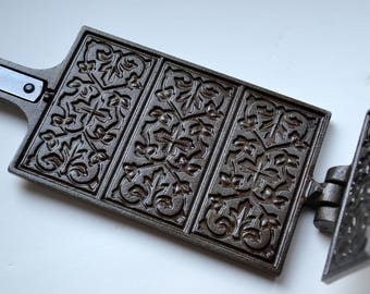 Vintage waffle maker Norwegian goro waffle iron Pizzelle press Crepe cookie maker Cast iron Jøtul gorojern from Norway
