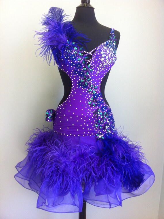 Purple Dance Latin Dress with Feathers