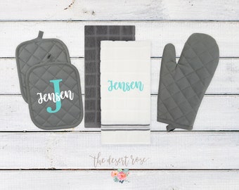 Personalized Kitchen Towels | Personalized Wedding Gift | Monogramed Kitchen Towels | Personal Bridal Gift | Newlywed Kitchen Set
