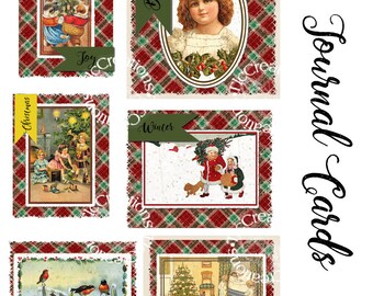 Plaid Christmas Vintage Printable Journaling Cards
