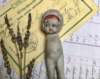 Vintage Porcelain Doll- Missing Arms Bisque Antique Doll- Collectible Doll with Painted Face- Made in Japan 1145