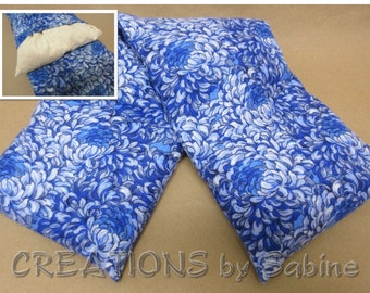 Microwaveable Corn Neck Wrap Washable Cover Corn Pillow Hot Cold Pack Blue White Peonies Flower Design Floral Flannel READY TO SHIP (542)