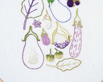PDF Embroidery Pattern - Eggplant Botanical Embroidery Sampler Pattern Collection