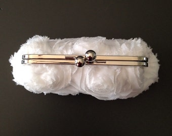 SALE - White Frayed Rosette Clutch