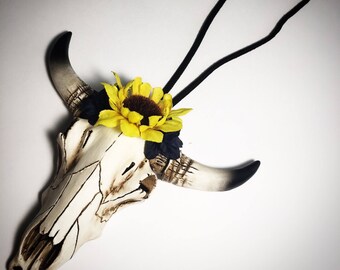 Cow skull rearview mirror hanger, Flower crown cow skull, Girly cow skully, Rustic car accessories, Southern car accessories, Western, Steer