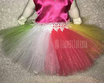 Multi colored tutu with satin halter top.