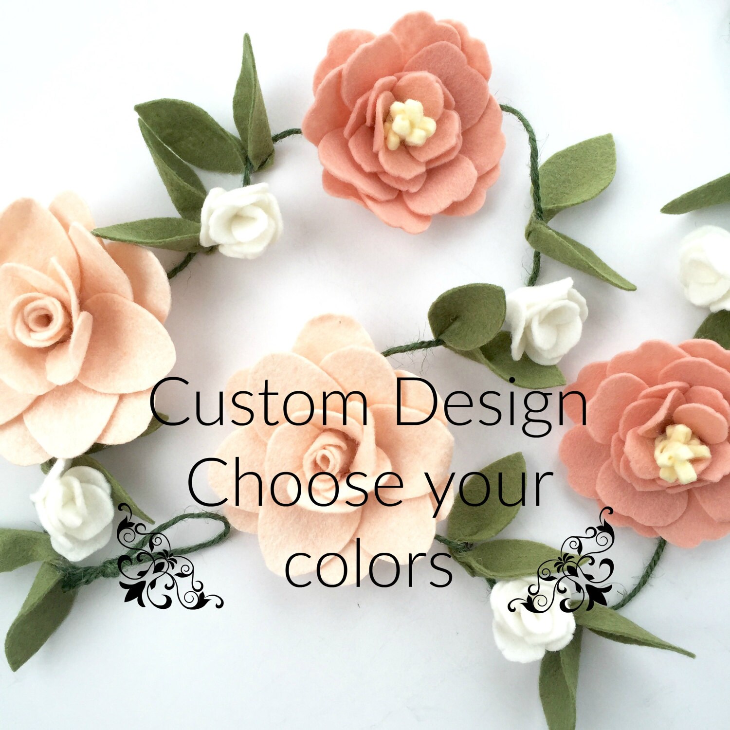 Felt flower garland wall hanging custom colors felt flower