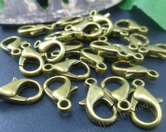 BULK -100 Lobsters Claw Clasps Bronze Metal Jewelry Findings Closures 12mm x 6mm -C050