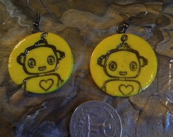 Handmade polymer clay robot earrings