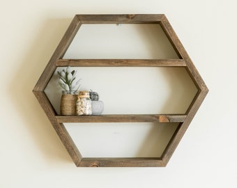 Large Wooden Hexagon Shelf, Essential Oil Storage, Nail Polish Shelf, Wall Storage, Floating Shelf, Geometric Wall Decor, Boho Home Decor
