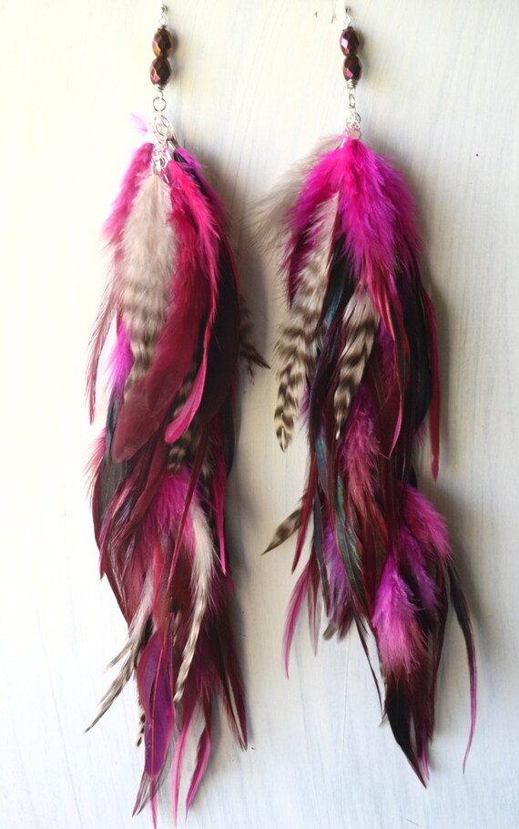 Extra Long Pink Feather Earrings