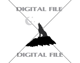 Wolf Howling Under Moon A1 Vector Images Clipart Vinyl Decal T-shirt Digital Cutting Files ,Svg File, Ai, Eps, PNG,