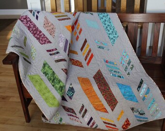 Handmade Quilt - Throw Quilt - Lap Quilt - Herringbone - Contemporary Quilt - Modern Quilt - Feathers - Homemade - Cotton