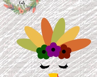 Turkey Svg Dxf, Eps, Png Cut File | Turkey with Eyelashes SVG | Silhouette / Cricut Cutting File | Personal & Commercial Use| Fall Stencil