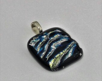 Stunning Dichroic Glass Pendant in a Black and Silver