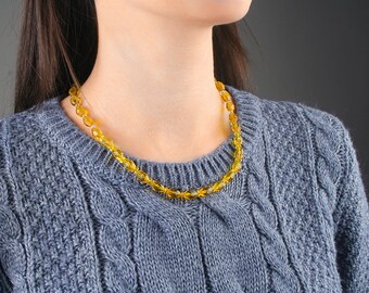 Yellow necklace Vintage citrine necklace Yellow Czech glass beads 1960s necklace Simple acrylic necklace Yellow jewelry Topaz golden sale