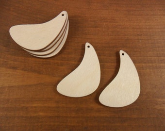 Wood Earring Blanks Side Curve Wood Dangle Earrings Pendants 2" H x 1 1/4" W x 1/8" Laser Cut Wood Jewelry Shapes - 12 Pieces
