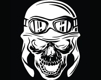 Motorcycle Skull #6 Helmet Horns Goggles Chopper Outlaw Bike Biker Repair Shop Tattoo Logo .SVG .EPS .PNG Clipart Vector Cricut Cut Cutting