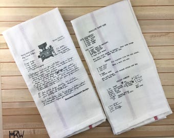Old Recipe cards on kitchen towels