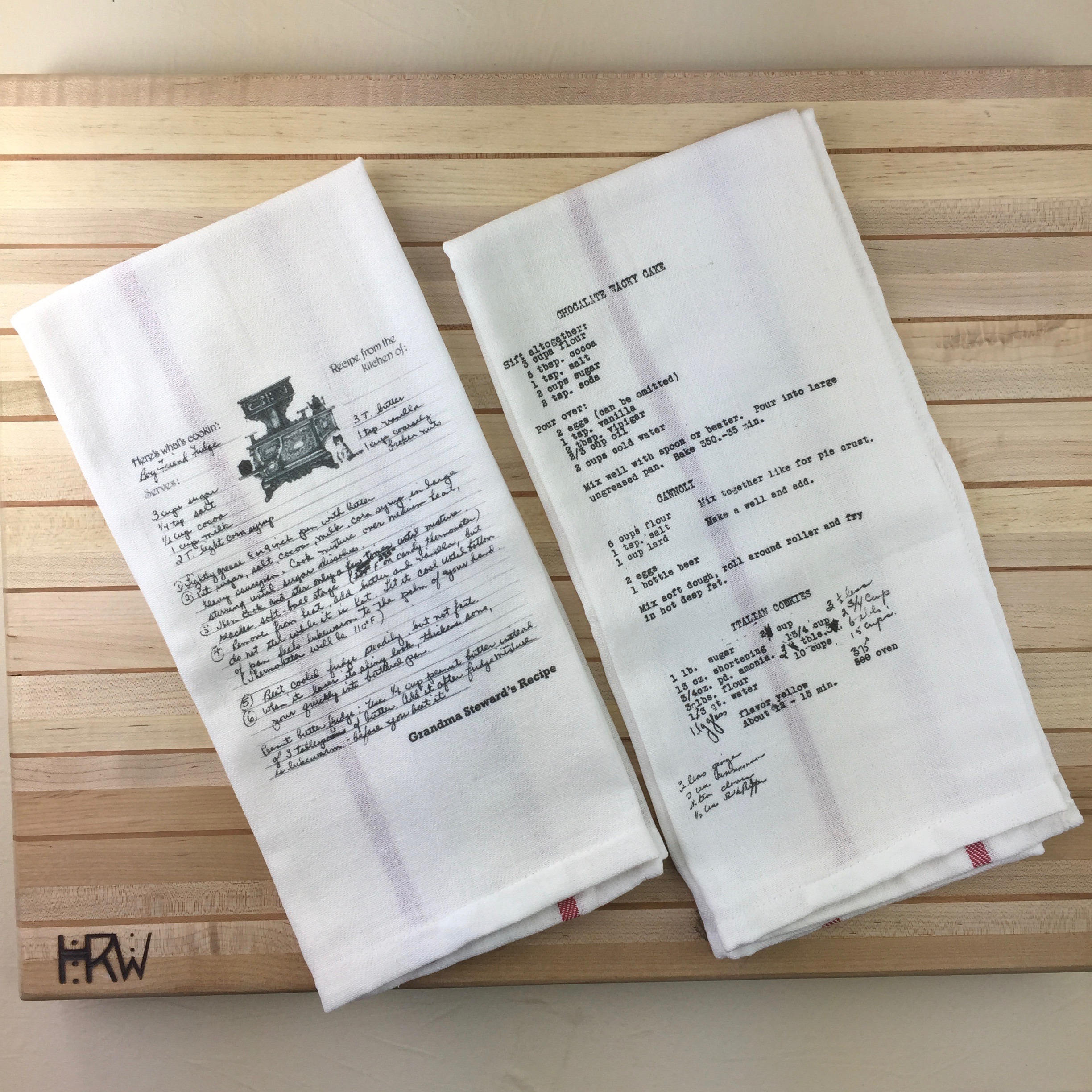 Old Recipe cards on kitchen towels