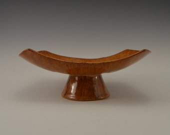 Elongated ceramic dish on a pedestal, stoneware serving dish, pottery candy dish