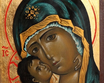 Orthodox hand painted icon Virgin Mary & Christ child