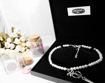 Necklace beads silver cream "Alexandra 2"