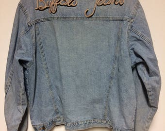Vintage Buffalo Jeans Blue Denim Jacket, Mens Vintage Outerwear, Size Medium, Trucker Denim Jean Jacket, Made in Hong Kong