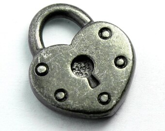 Heart Shaped Padlock Charm, 16x14mm, with Gunmetal Finish, Made in USA, #TC162