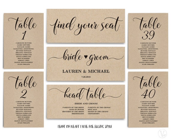 Rustic Wedding Seating Chart Template Header Signs and Table